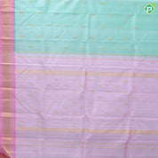 seafoam green gold zari fancy flower butta baby pink gold zari mayilkan one side border silk saree