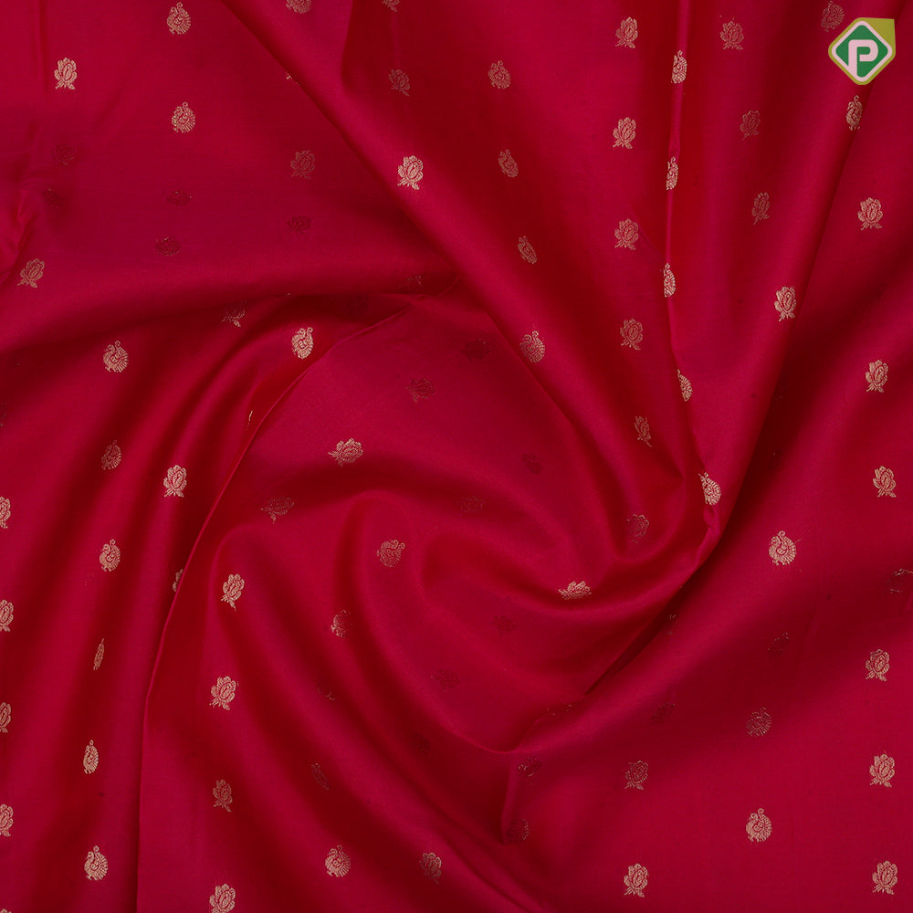 Rani pink gold zari rose peacock butta design self gold zari meena work border traditional silk saree