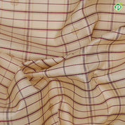 creamy sandal base maroon thread gold zari checks and butta maroon meena work border vintage traditional silk saree