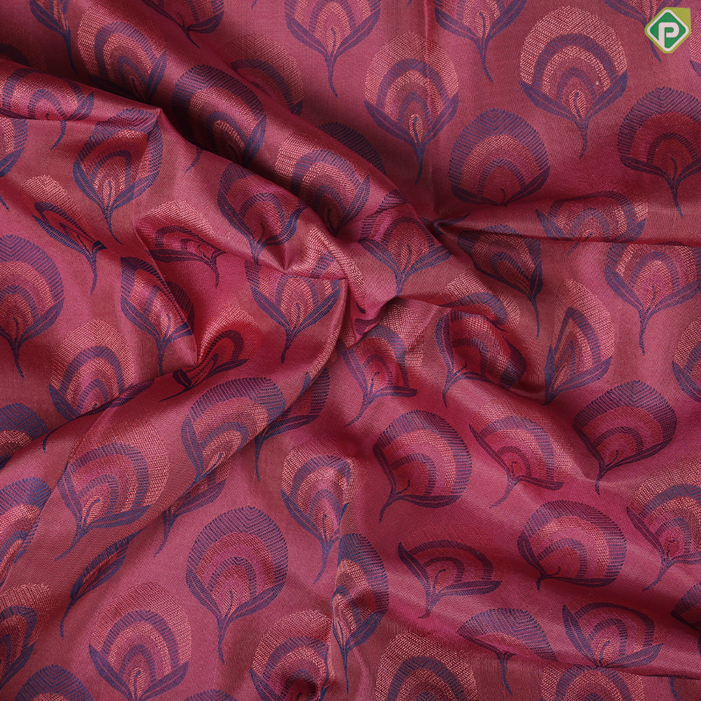 Rani Pink Peacock feather thread work design self gold zari plant meena work border trendy silk saree