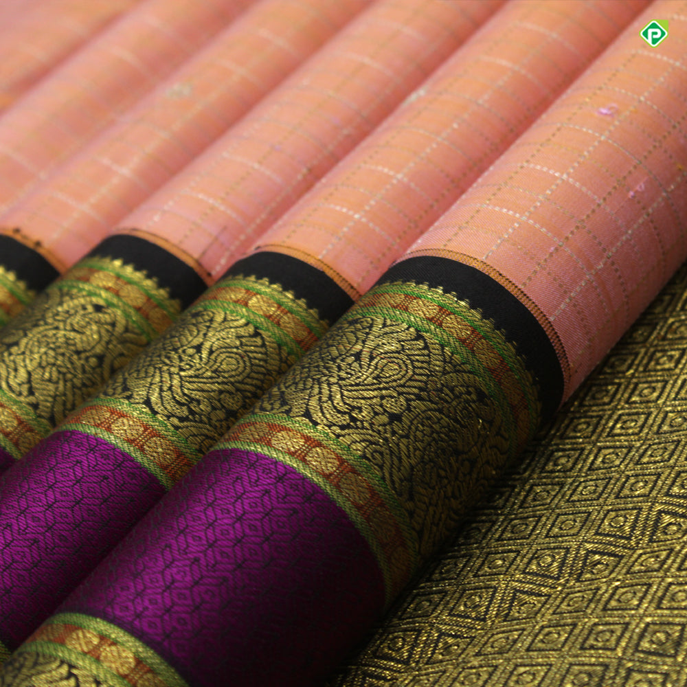 Peach Orange Small Flower Butta Design Traditional Silks Saree