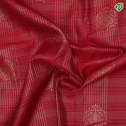 Cherry red gold zari micro checks and butta self gold zari peacock butta border Art silk saree