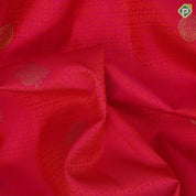 Pinkish red dual tone thread work and gold zari butta self gold zari mayilkan edge border traditional silk saree
