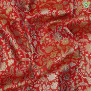 tomato red silver gold zari meena work bird and floral design self gold zari pallakku design border tissue silk saree