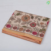Peach Red Based Flower Floral Design Contrast Border Fancy Cotton Saree