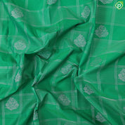 Forest green silver zari checks and Butta design contrast beige border art silk gift saree