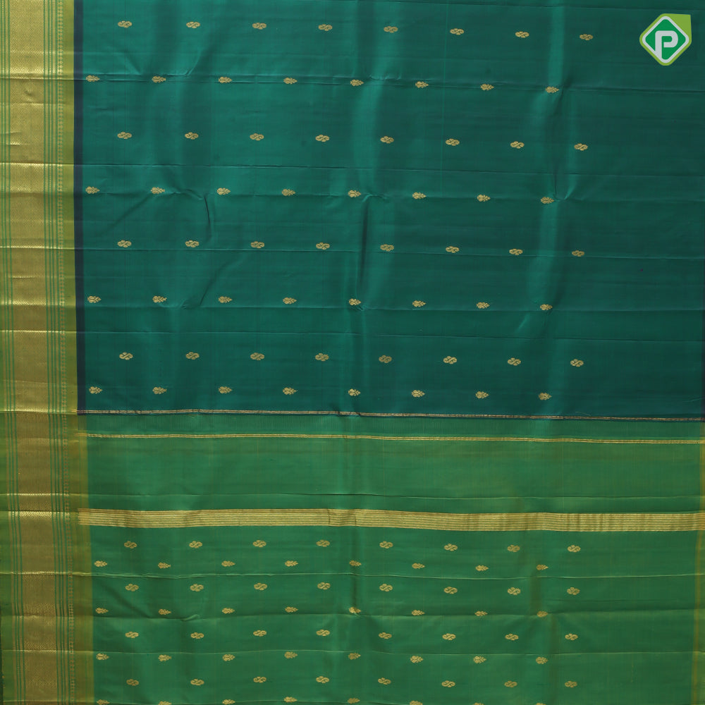 Dark green gold zari fancy butta manthulir green gold zari diamond design one side border silk saree