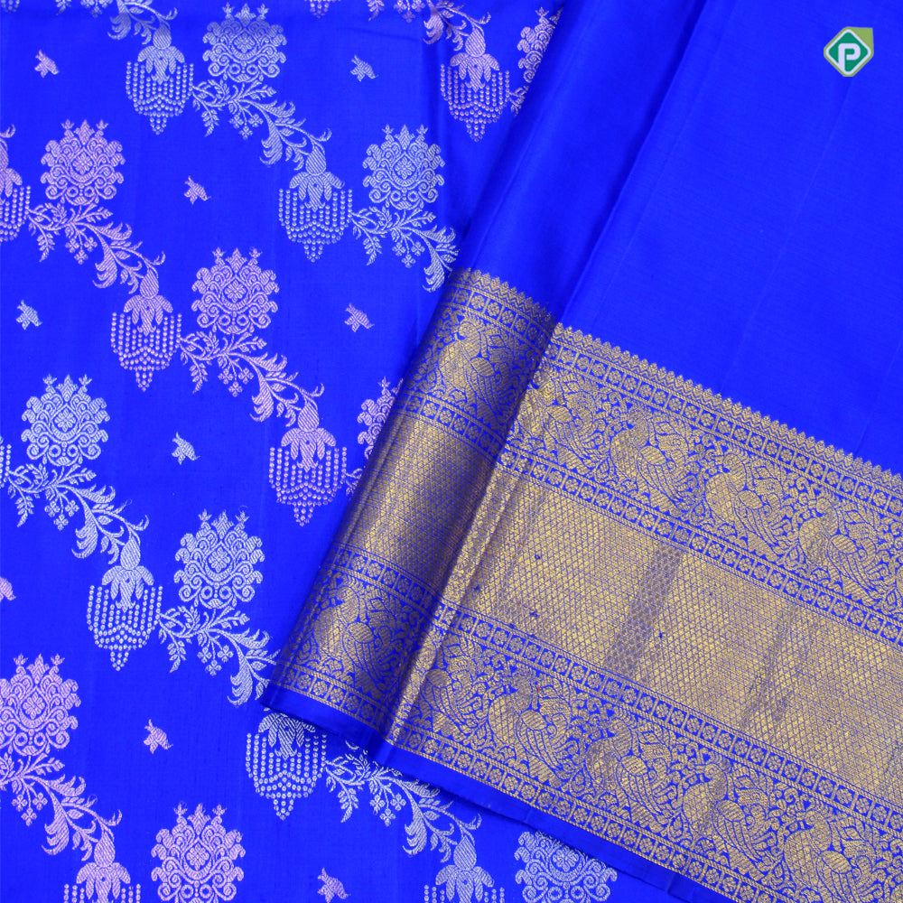 Royal Blue Cross Floral Leharia Lines Bridal Silks Saree
