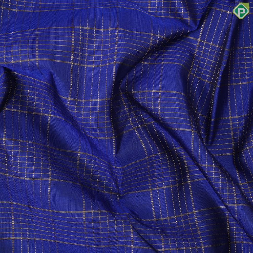 Navy Blue Gold Zari Kattam and royal blue with elephant and peacock separated lines border traditional silk saree