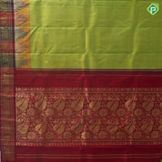 Manthulir green gold zari small butta double color partial temple one side border silk saree