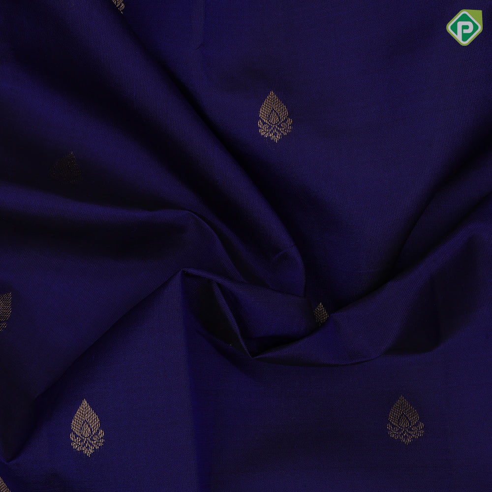 Navy Blue Gold Zari Small Motif Design Self Colour Zari Lines Border Design Traditional Silk Saree