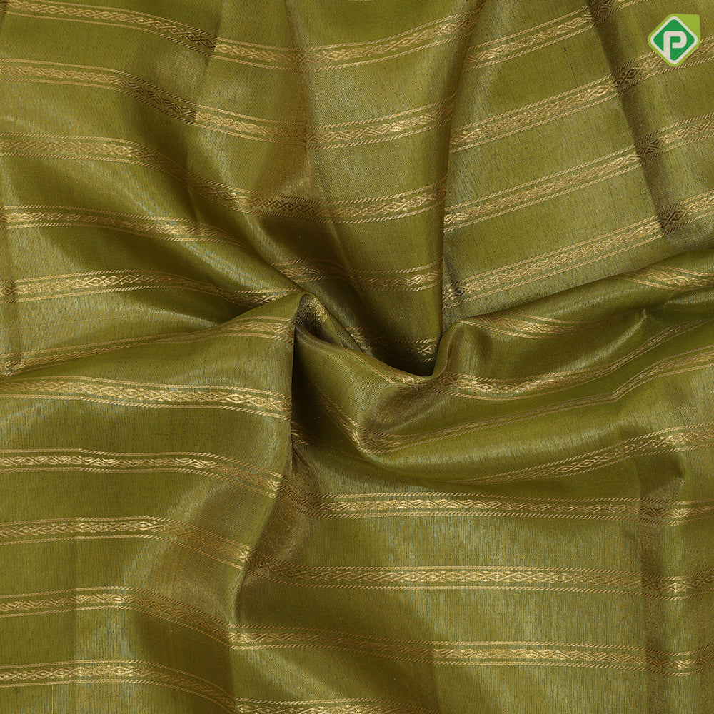 Mustard green gold zari rangoli lines design contrast syrup brown gold zari mango rangoli butta border traditional vintage silk saree