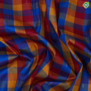 Multi color checks mid gold zari fancy butta self gold zari edge border traditional silk saree