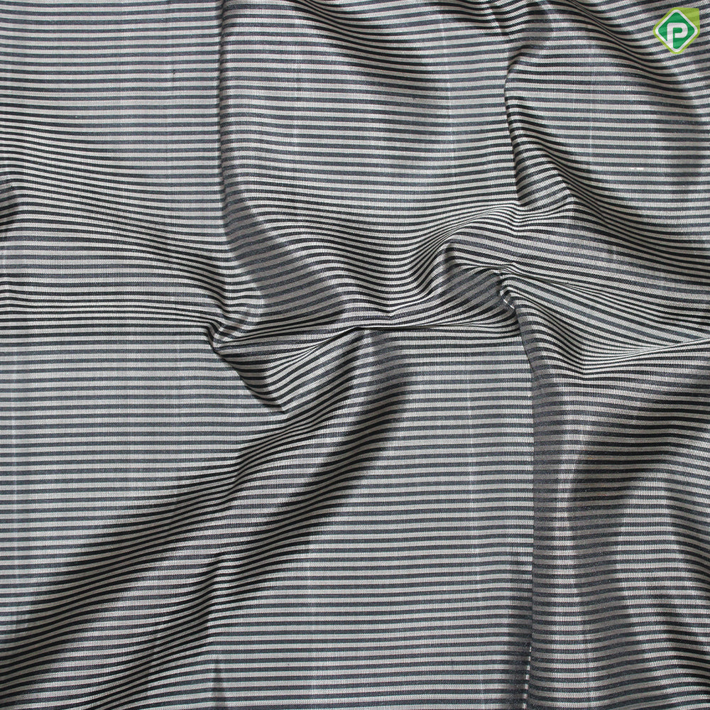 Gray And Block Color Lines Gold Zari With Block Color Peacock Chakaram Design Traditional Silk Saree