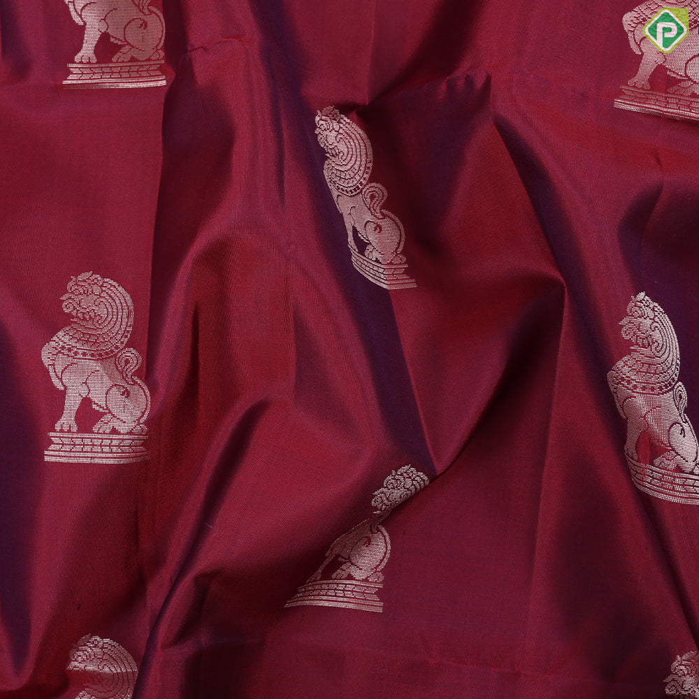 Rani pink silver gold zari yaazhi butta design self silver gold zari double line border soft silk saree