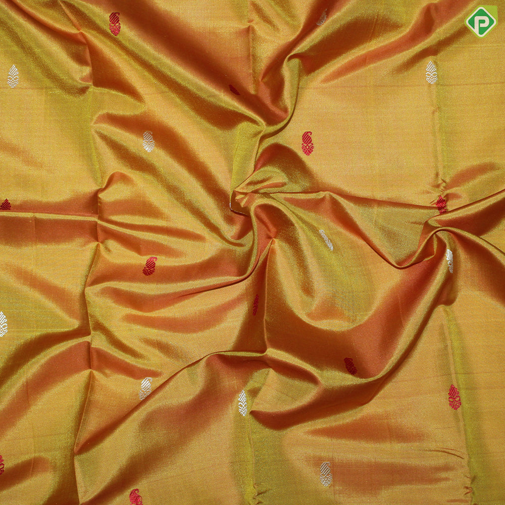 Mustard Mango and Flower Motif With Block Color Temple Design Border Traditional Silk Saree