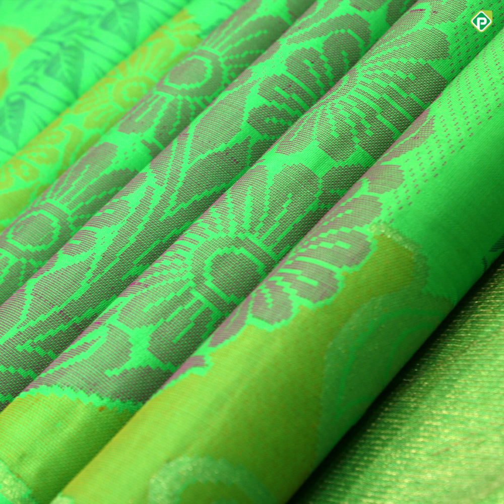 Kelly Green Colour Small Flower Thread Work Motifs Trendy Silks Saree