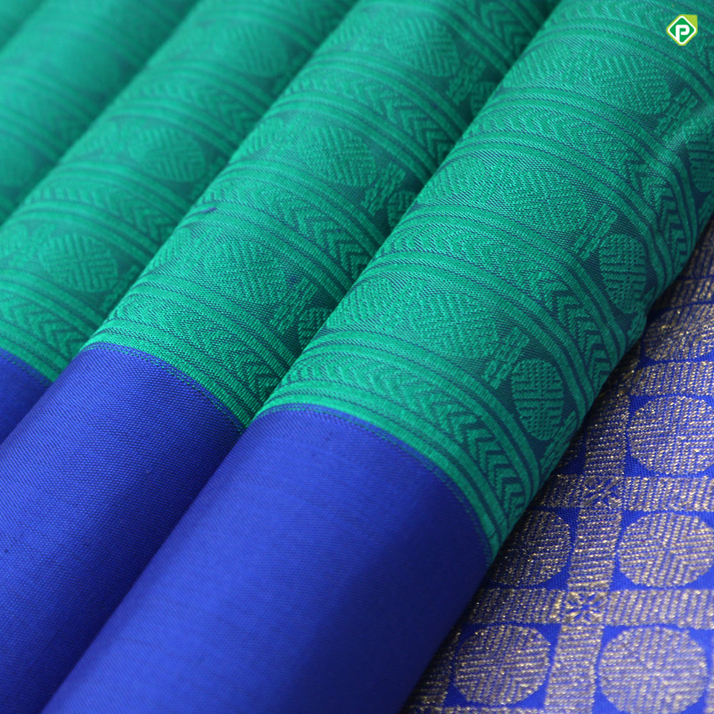 Emerald Green With Royal Blue Border Motifs Trendy Silks Saree
