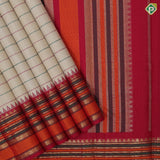 Creamy sandal velthari silk saree with rani red temple border – Pachaiyappas Silks