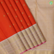 Fanta orange gold zari fancy leaf butta design cream white with gold zari pink butta and thread lines border vintage silk saree