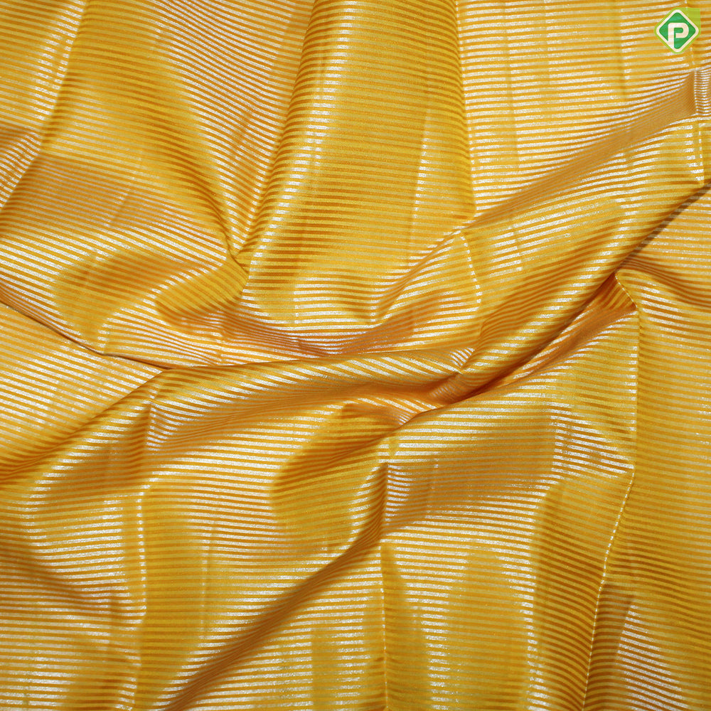 Mango Yellow Silver And Gold Zari Vaira Oosi Lines  With Pink Thilagam Design Traditional Silk Saree
