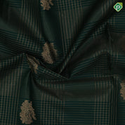 Bottle green gold zari checks flower motif design dark pink peacock elephant border design traditional silk saree