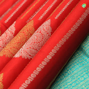 Chilly Red Colour Straight Veldhari Lines With Big Thilagam Border Motifs Trendy Silks Saree