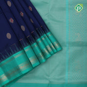 Indigo blue with zari butta meena work rama green gold zari border kuppadam silk cotton saree