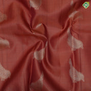 Rust orange tissue weave sparrow butta design contrast maroon gold zari rangoli mid border traditional silk saree