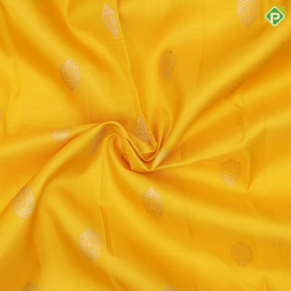 Lemon Yellow Thilgam  Butta Design Bottle Green Floral Border Design Traditional Silk Saree