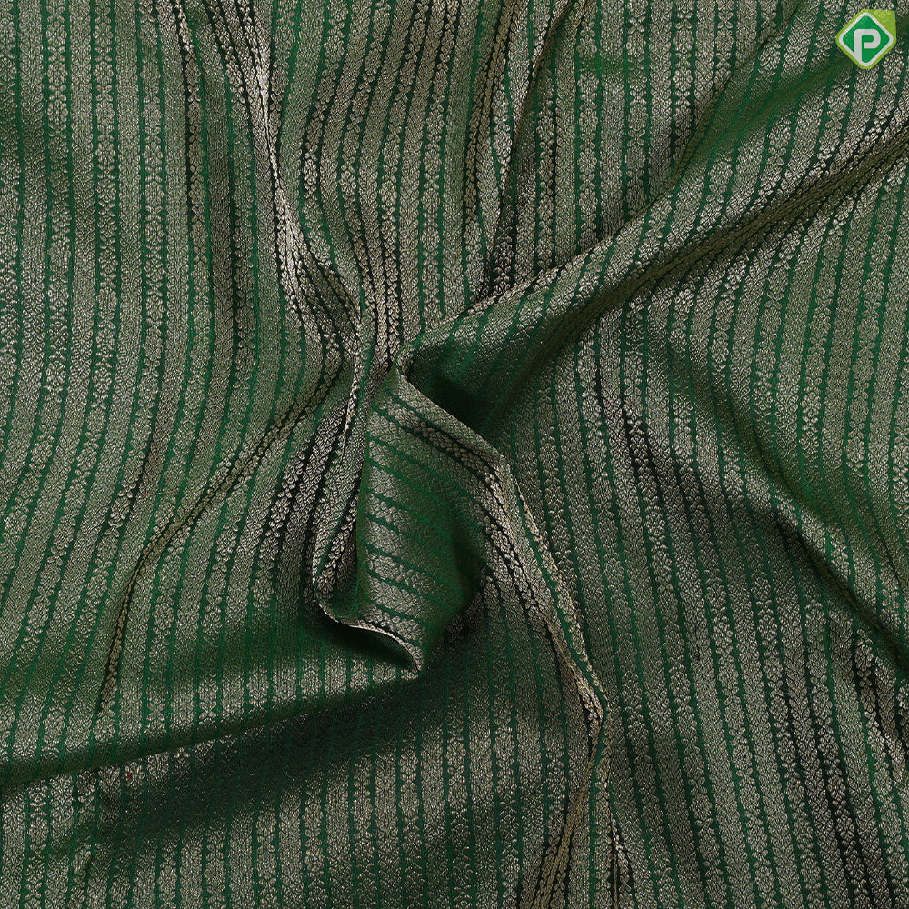 Forest green Gold Zari self designed Stripes design self gold zari red edge border trendy designer silk saree