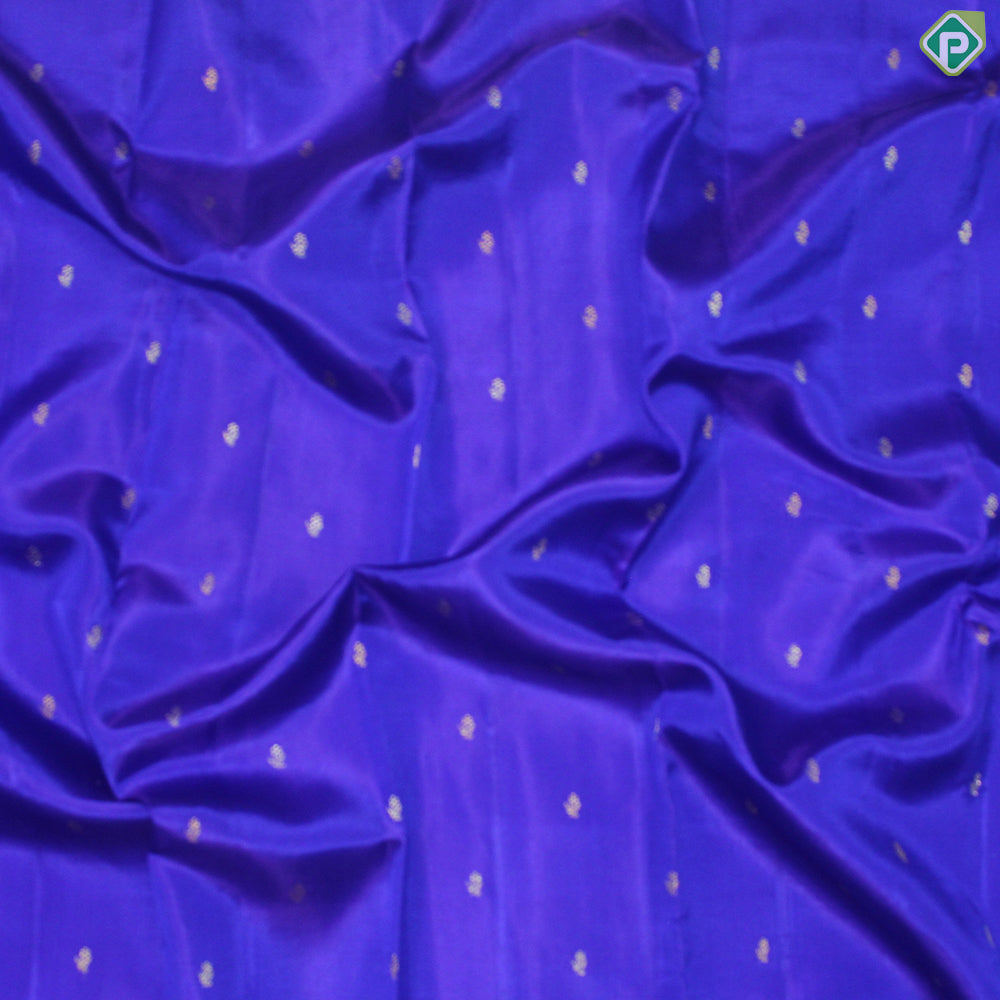 Ink Blue Gold Zari Small Motif With Olive Green Gold And Silver Zari Tissue Border Trendy Silk Saree