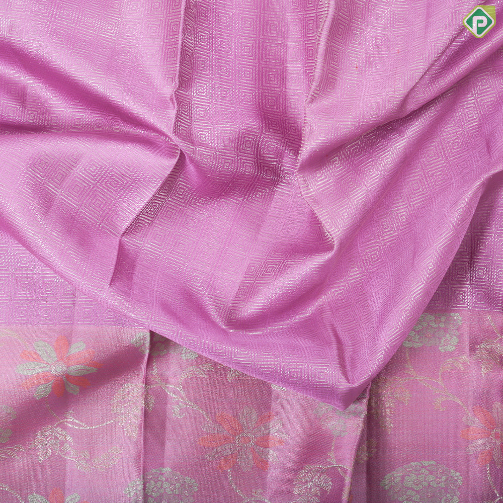 baby pink silver zari square box design self silver zari meena work border trendy designer silk saree