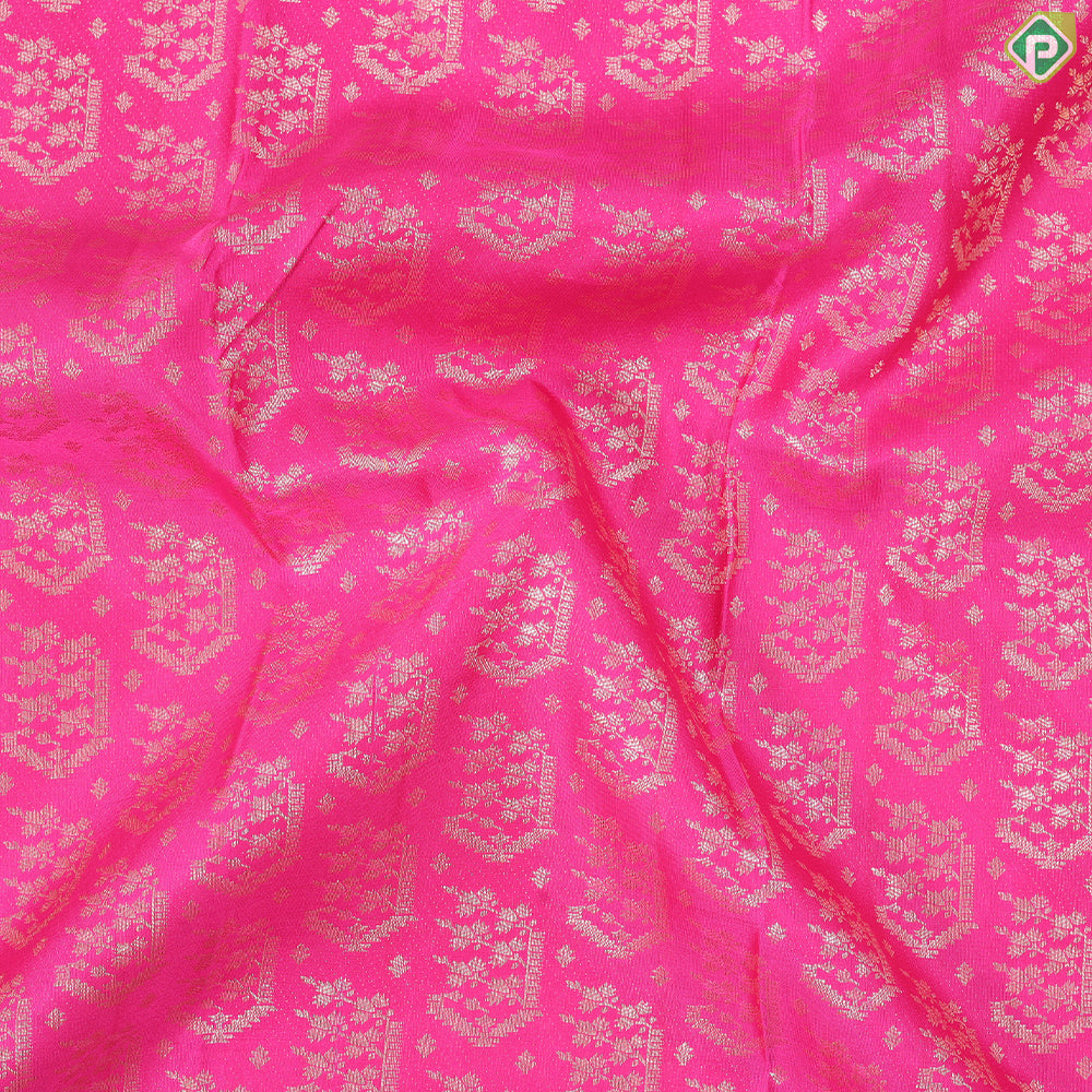 Rose pink with fancy butta gold zari pythonic border exclusive wedding silk saree