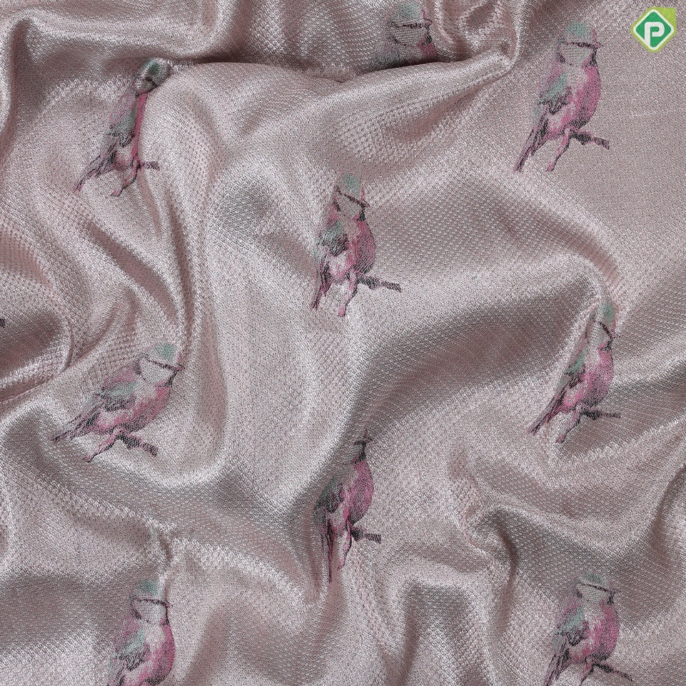 Powder pink Self diamond Sparrows Design Contrast Green Antique Zari micro diamond Trendy designer silk saree