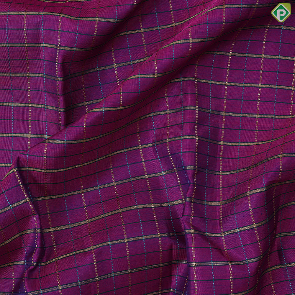 Purple Pink Gold Zari Kattam (Checkered) Contrast Gold Zari Rettapet Border Traditional Silk Saree