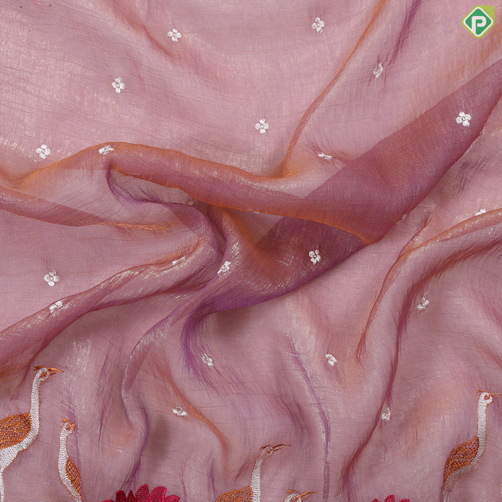 Charm pink tissue effect embroidery butta and embroidery cut work border Hollywood Fancy saree