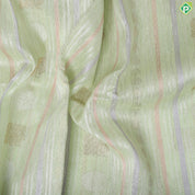 Pista green silver zari butta multi color Stripes design borderless Organza silk saree