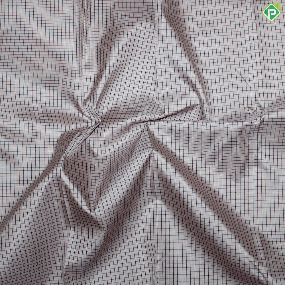 Creamy Peach With Grape Brown Small Checks Contrast Border Traditional Silk Saree