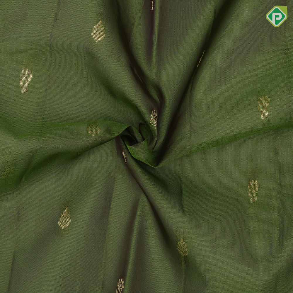 Leaf Green Gold Zari Thilagam Flower Butta Design Purple Floral Weave Border Design Pure Mix Silk Saree