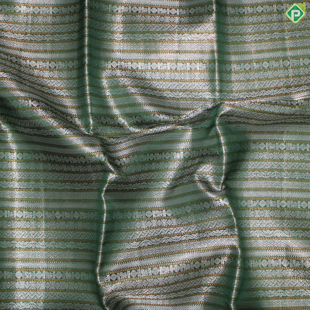 Bottle Green Silver And Gold Zari With Red Color Border Traditional Silk Saree