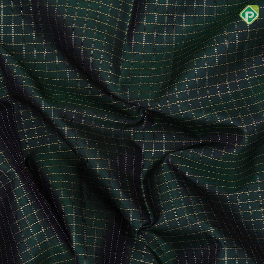 Castleton green gold zari vairaoosi zari kattam contrast purple gold zari rettapet border traditional silk saree
