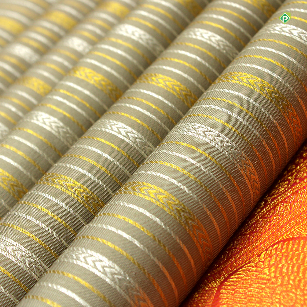 Pewter Grey With Peach Orange All Over Design Grand Wedding Silks Saree