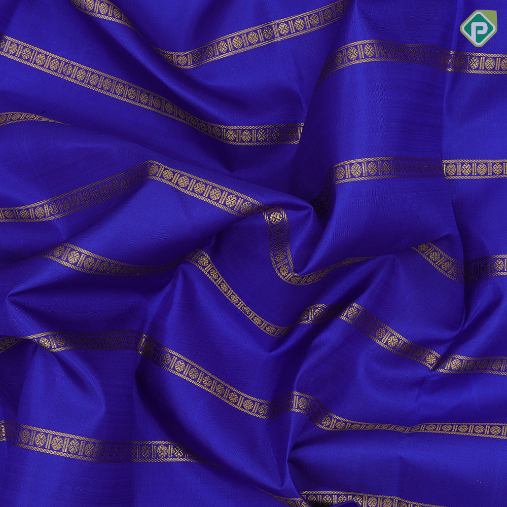 Royal Blue Gold Zari Ruthracham Line Design Aqua Blue Peacock Manga Bavanji Border Design Traditional Silk Saree