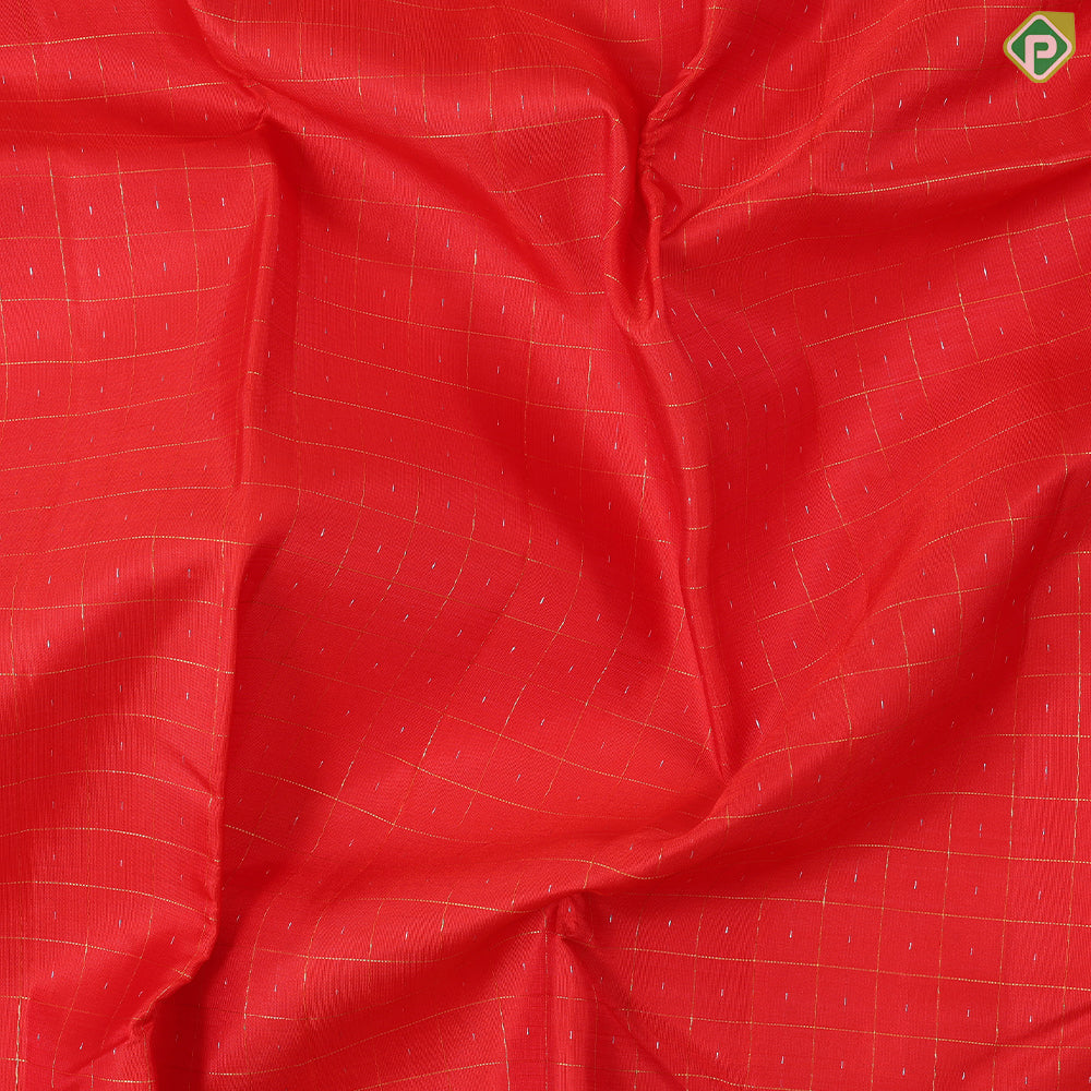 Brick red gold zari mid dotted Checkered design and self gold zari edge border traditional silk saree