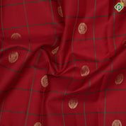 Chilly red gold zari peacock round butta green with gold zari lines border gift silk saree