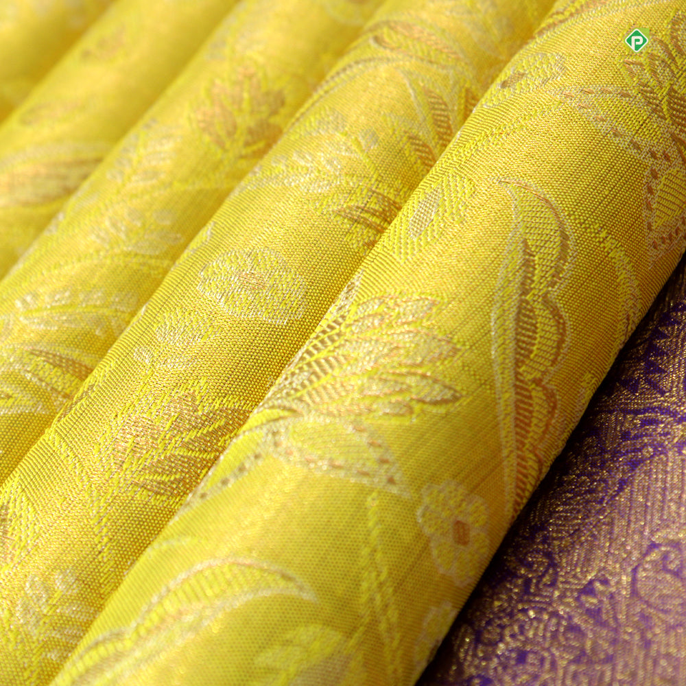 Lime Green And Copper Grand Floral Work Grand Bridal Tissue Silks Saree