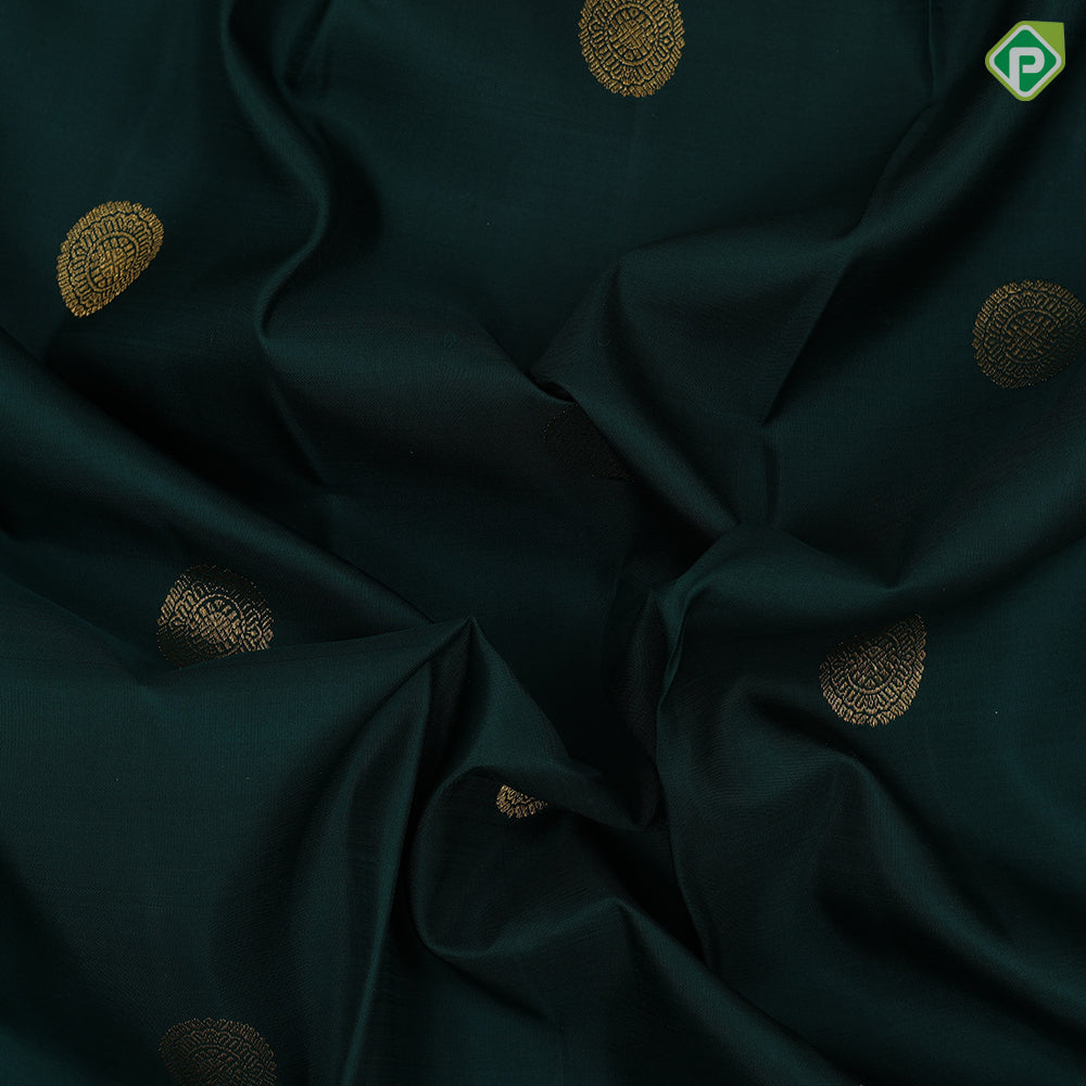 Dark green gold zari chakkaram butta design rani red gold zari annam butta line border traditional retro silk saree