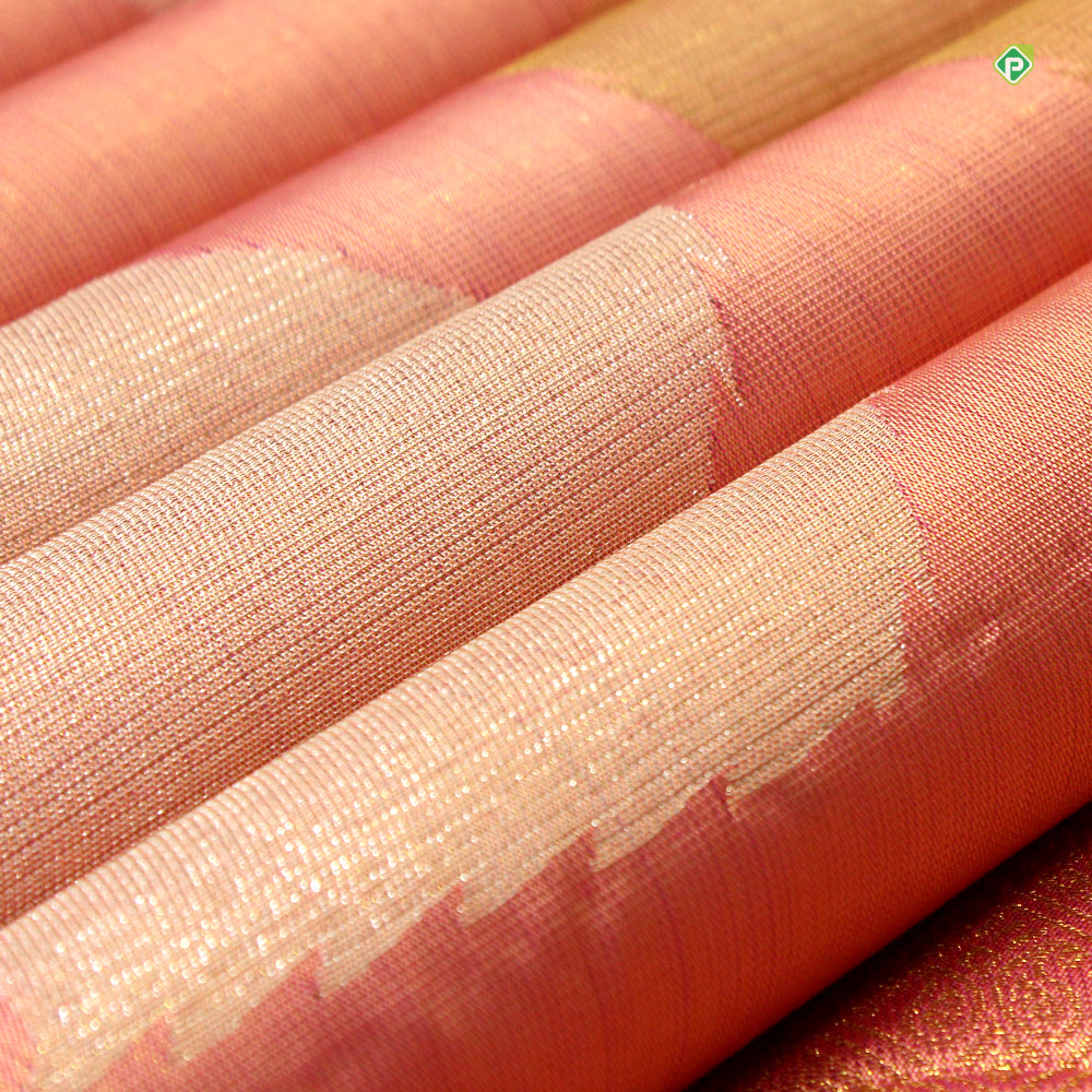 Bubble Cum Pink Triangle Shape Half Tissue Bridal Silks Saree