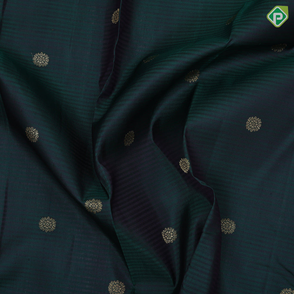Bottle Green Gold Zari Flower Butta Design Magenta And Purple Colour Line Design Traditional Silk Saree